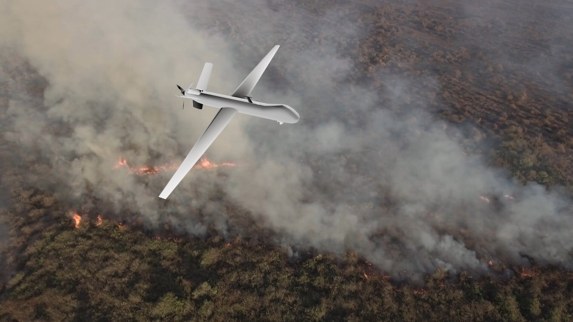 Drone flying over a wildfire
